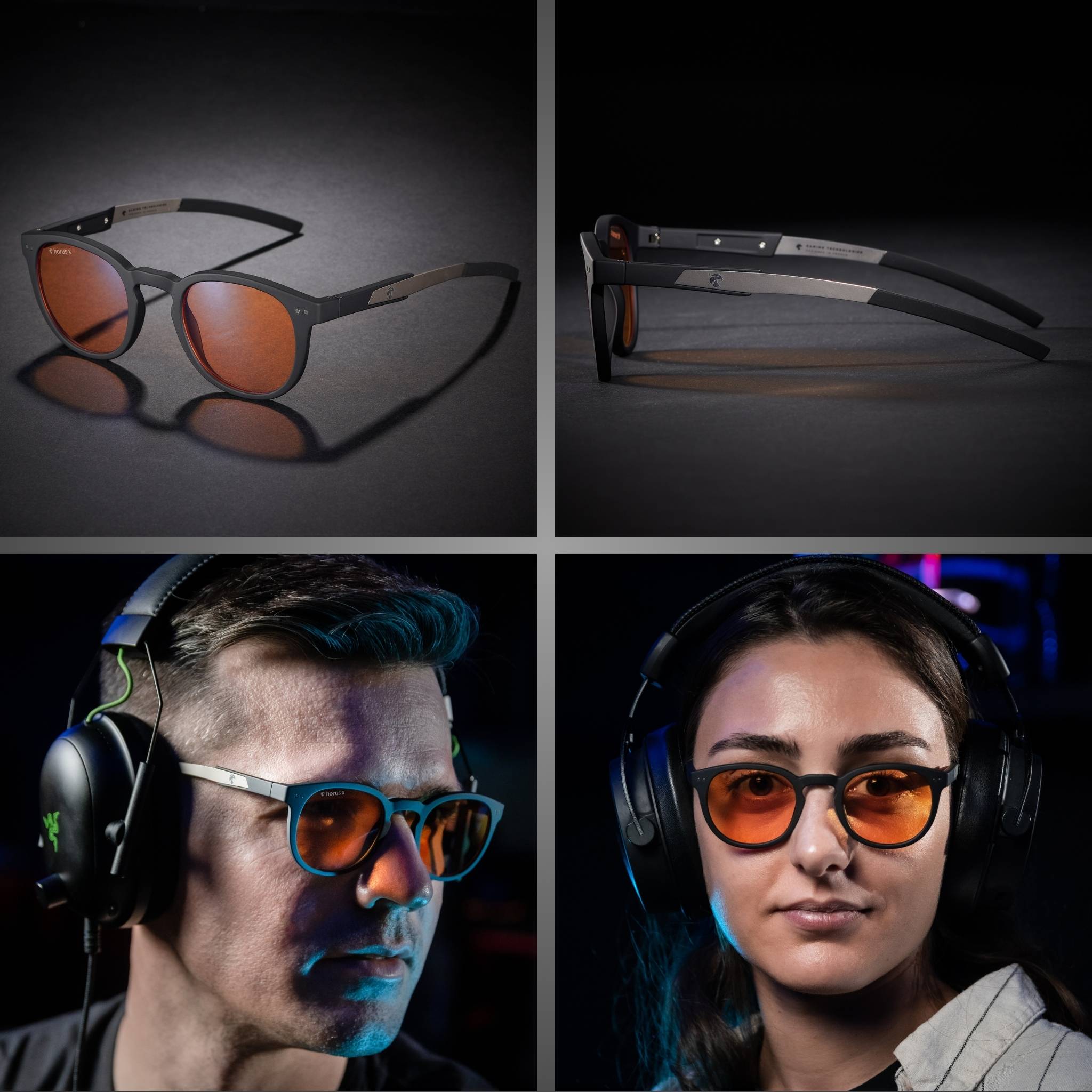lunettes gaming Urban Revo de 3/4, de profil et sur visage homme et femme