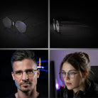 lunettes gaming Obsidian clear de 3/4, de profil et sur visage homme et femme