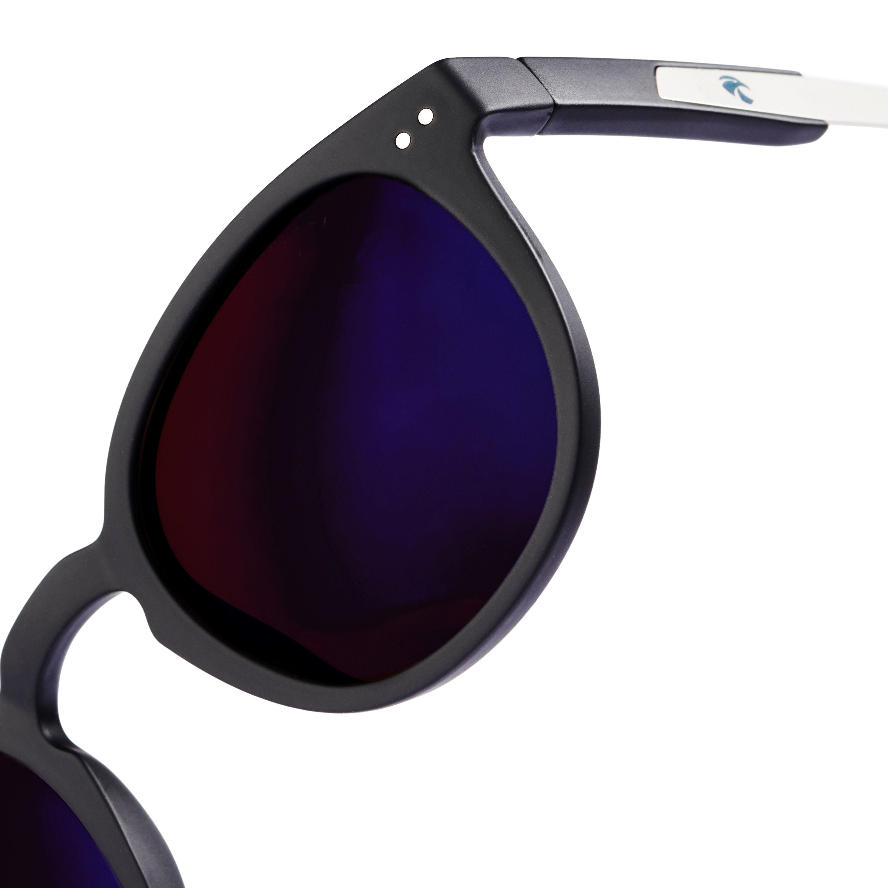 Zoom sur verre gauche lunettes de soleil anti lumière bleue Urban Revo reflet violet bleu